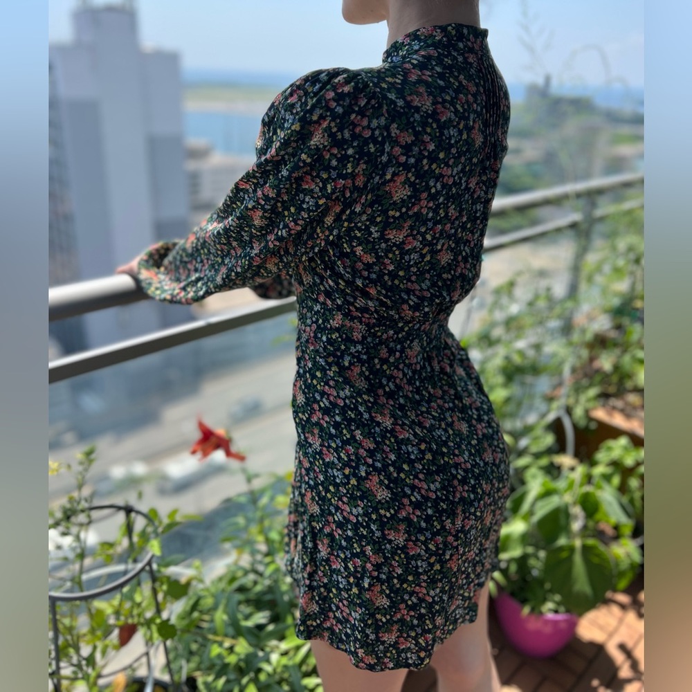 Sezane Dark Green Floral Mini Dress with Striped Waist Sash - Picture 9 of 13
